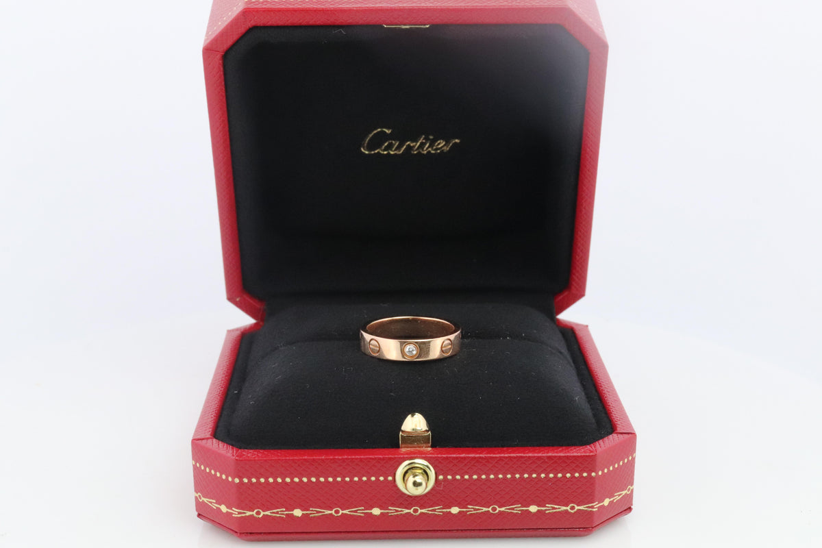 Vintage Cartier Love Diamond Ring. 18k YG Genuine Cartier 1P Diamond Band.