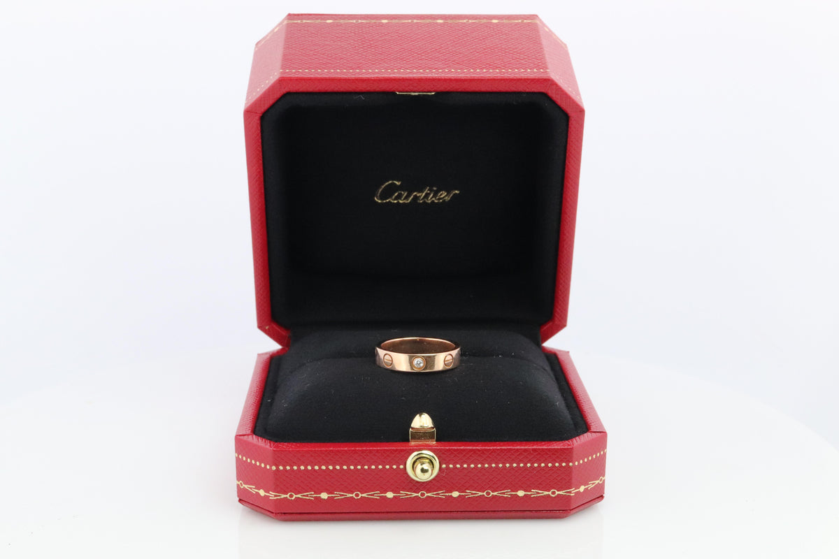 Vintage Cartier Love Diamond Ring. 18k YG Genuine Cartier 1P Diamond Band.