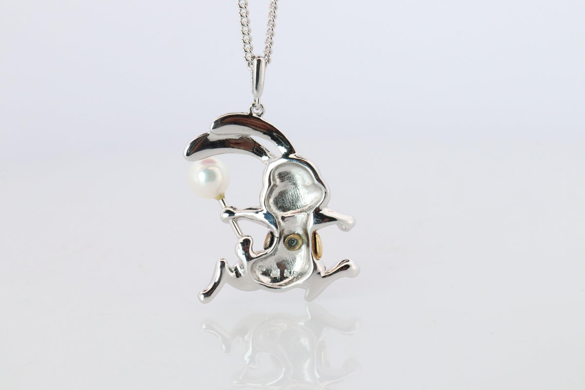 Mikimoto Pendant Sterling Silver. 18k SS Mikimoto Rabbit Pearl Pendant Necklace.