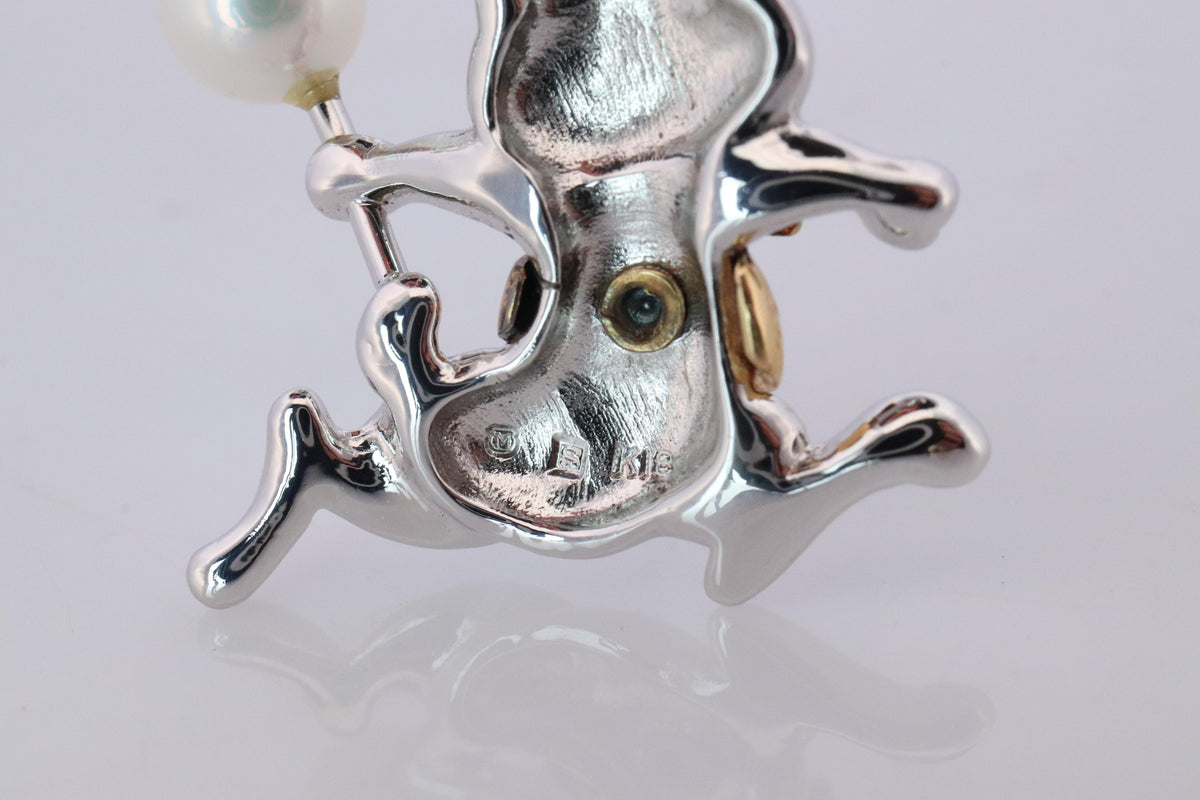 Mikimoto Pendant Sterling Silver. 18k SS Mikimoto Rabbit Pearl Pendant Necklace.