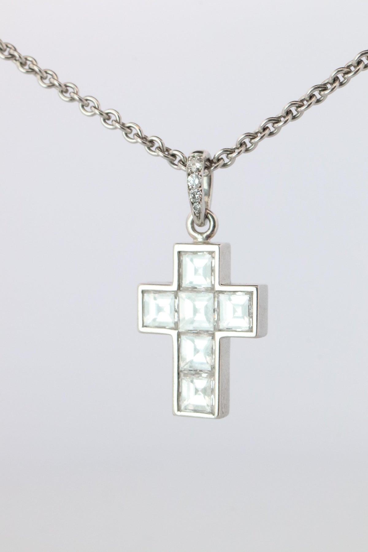 Genuine Cartier Cross Diamond Pendant 950 PT Diamond Illusion Charm Necklace