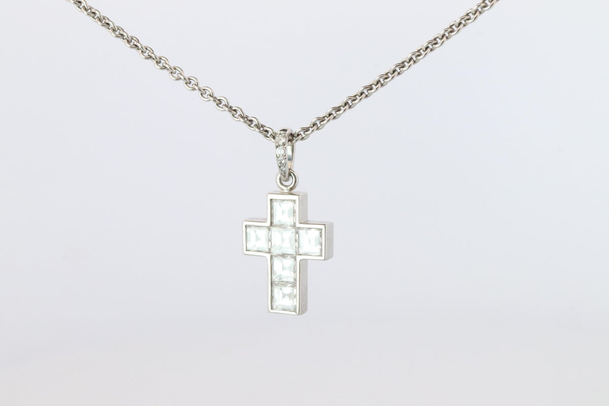 Genuine Cartier Cross Diamond Pendant 950 PT Diamond Illusion Charm Necklace