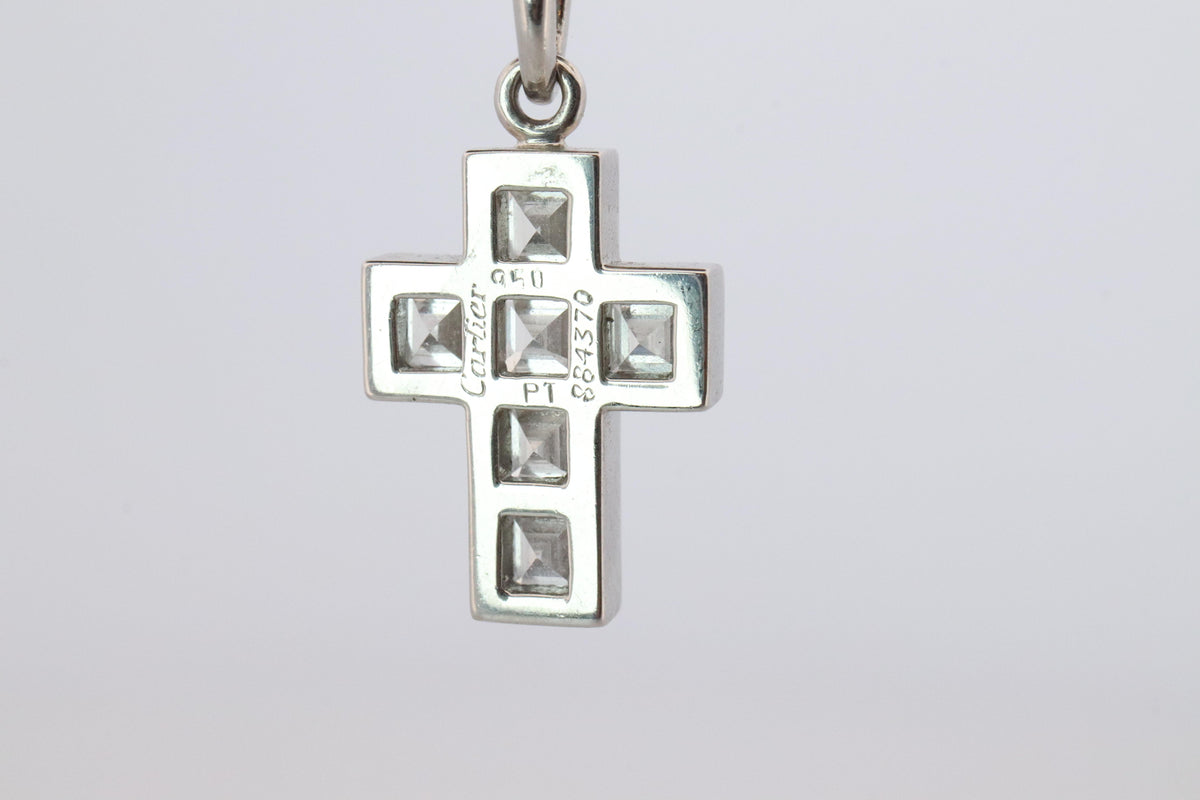 Genuine Cartier Cross Diamond Pendant 950 PT Diamond Illusion Charm Necklace