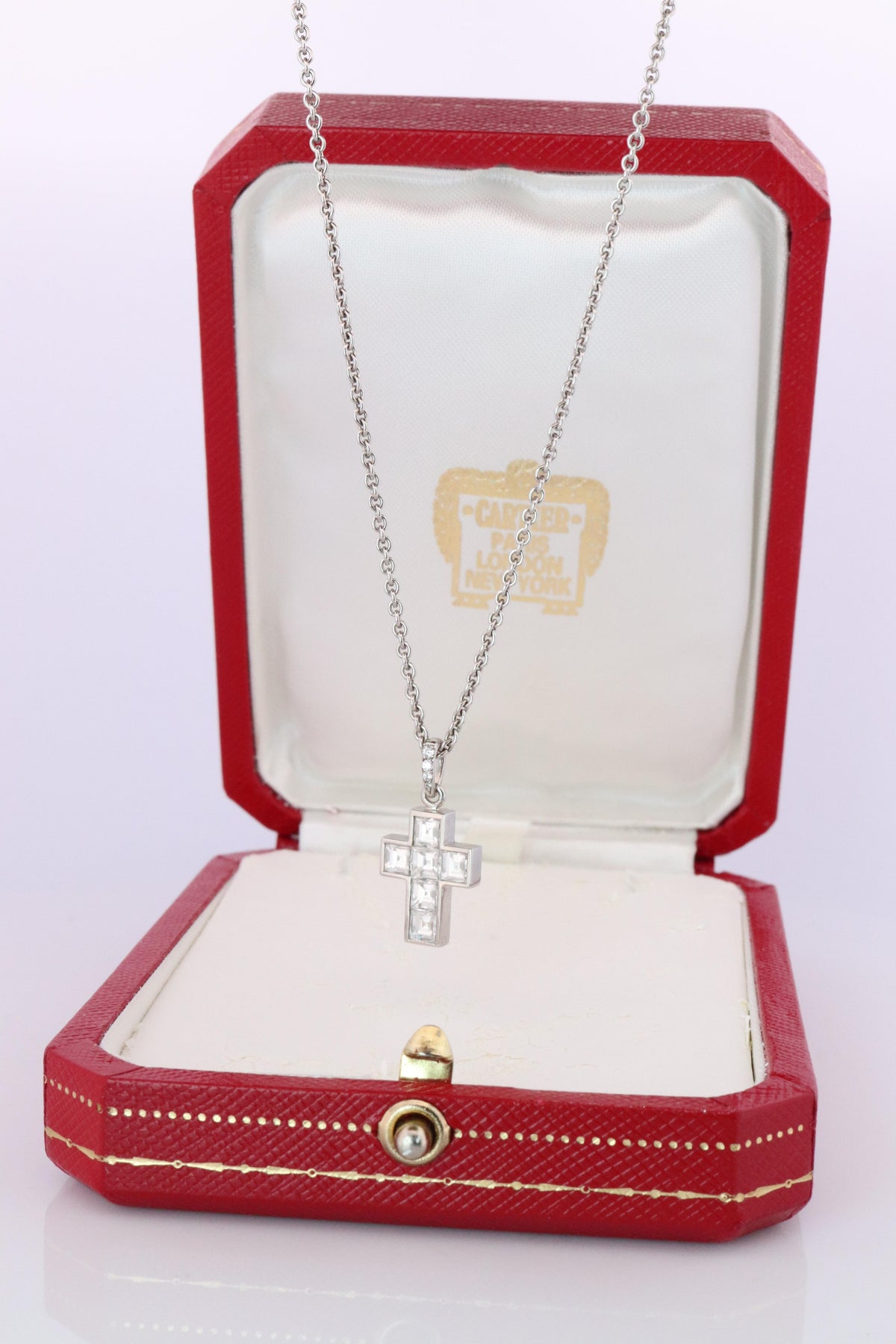 Genuine Cartier Cross Diamond Pendant 950 PT Diamond Illusion Charm Necklace