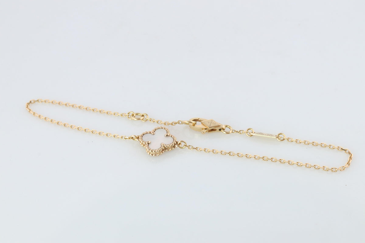 Van Cleef Arpels Sweet Alhambra Bracelet . Genuine VCA 18k YG Mother of Pearl