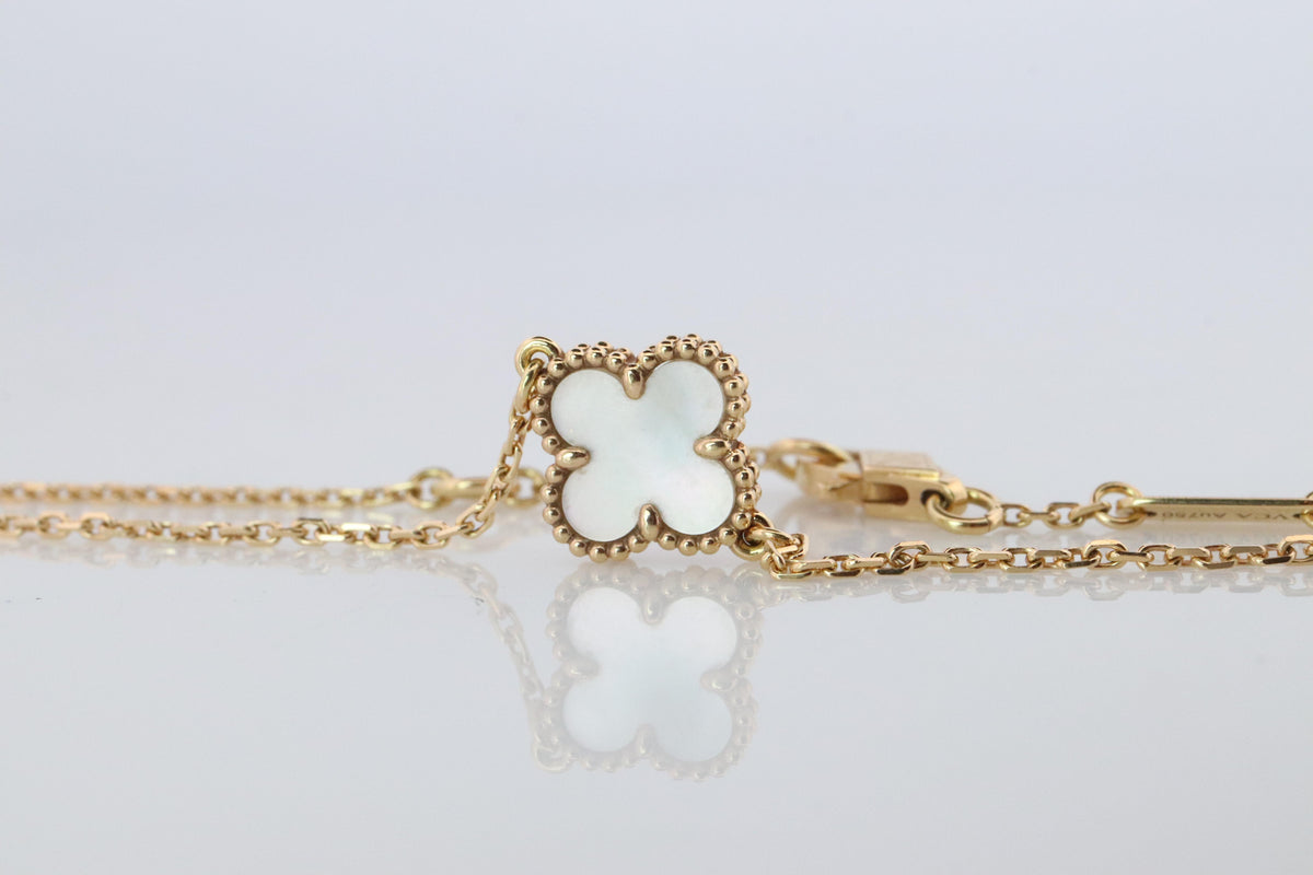 Van Cleef Arpels Sweet Alhambra Bracelet . Genuine VCA 18k YG Mother of Pearl