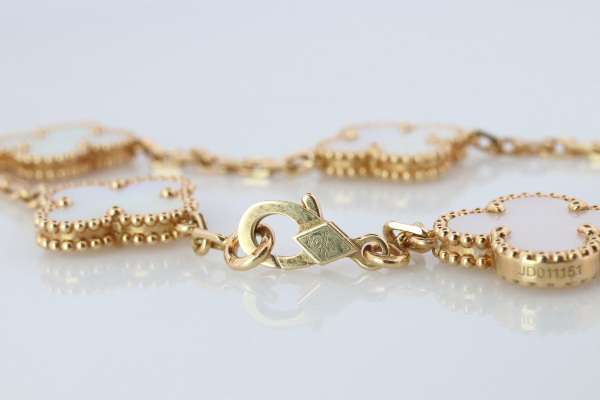 Van Cleef Arpels Alhambra Bracelet Genuine VCA 18k YG Mother of Pearl 5P Motifs