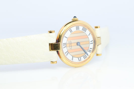 Genuine Cartier Watch. Must de Cartier Vendome Round Argent Vermeil Trinity Face