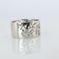 Mikimoto Wide Band. Platinum Mikimoto Intricate Floral Negative Stamped ring.