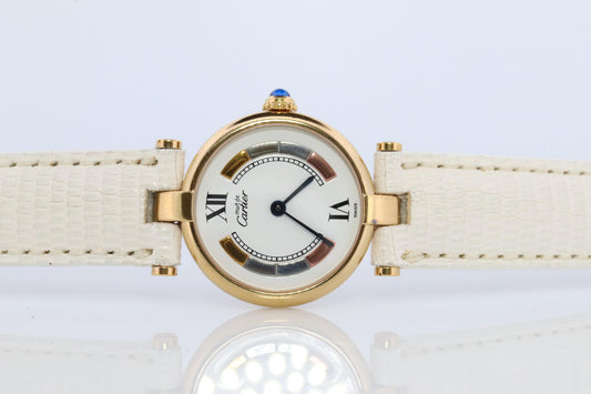 Genuine Cartier Watch. Must de Cartier Vendome Round Argent Vermeil Tricolor