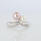 Mikimoto Ring. 18k Gold Mikimoto Pearl and Diamond Cluster. Twin pearl love knot
