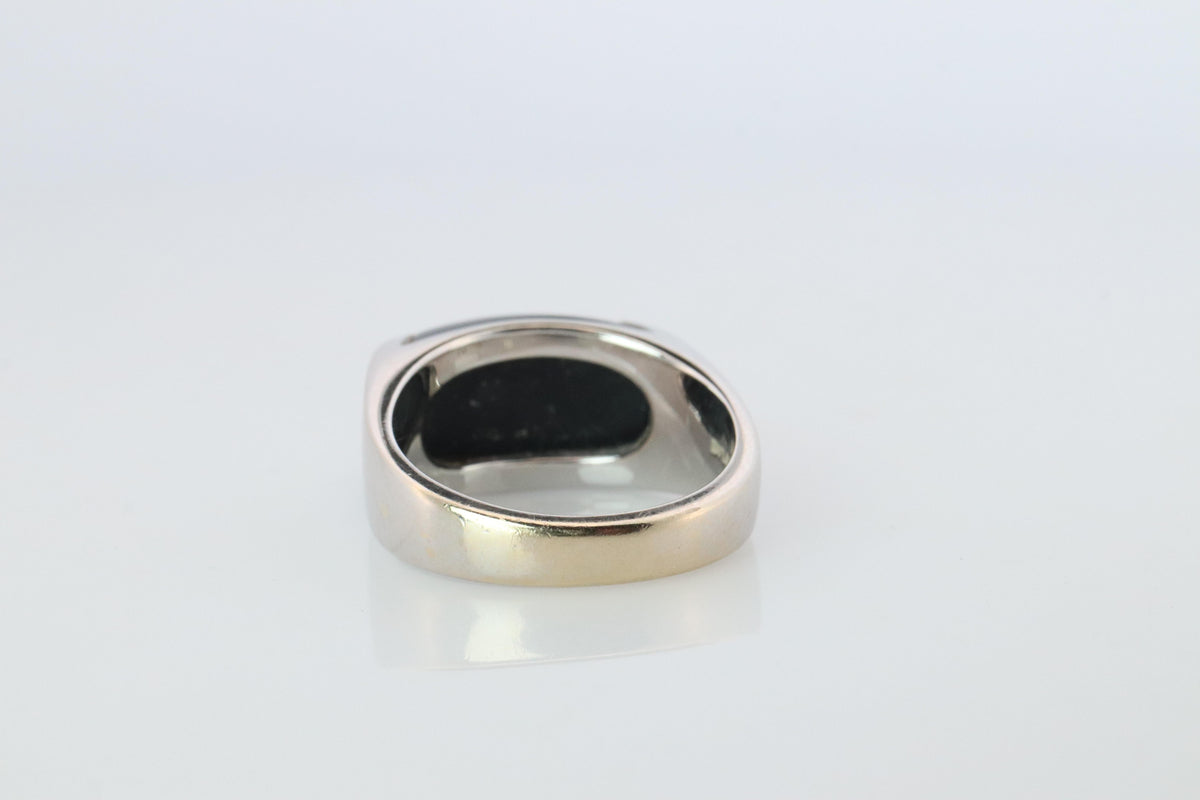 Vintage Bvlgari Tronchetto Ring. Bulgari 18k WG Onyx Signet Ring.