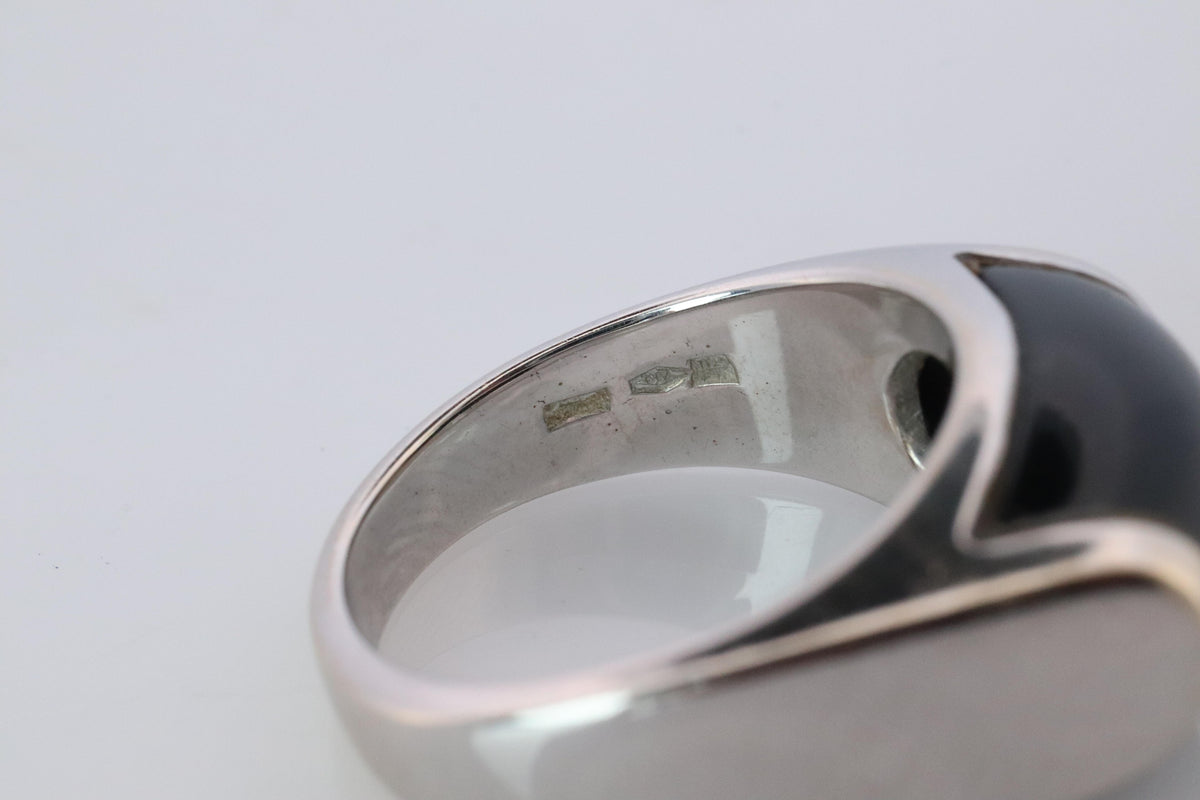 Vintage Bvlgari Tronchetto Ring. Bulgari 18k WG Onyx Signet Ring.