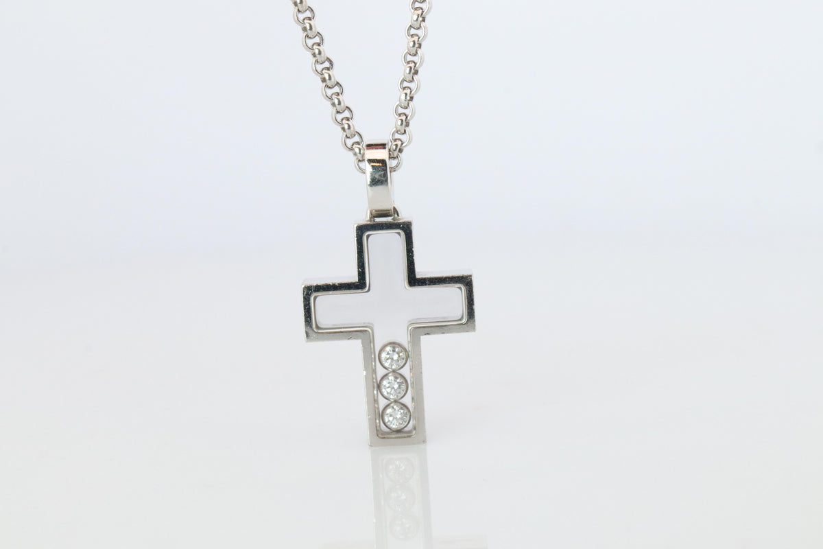 18k Chopard Happy Diamond Cross Pendant. So Happy Chopard Crucifix Necklace