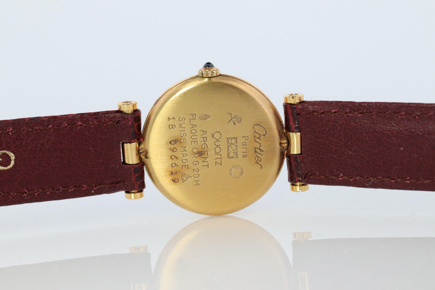 Genuine Cartier Watch. Must de Cartier Vendome Round Argent Vermeil Red Face