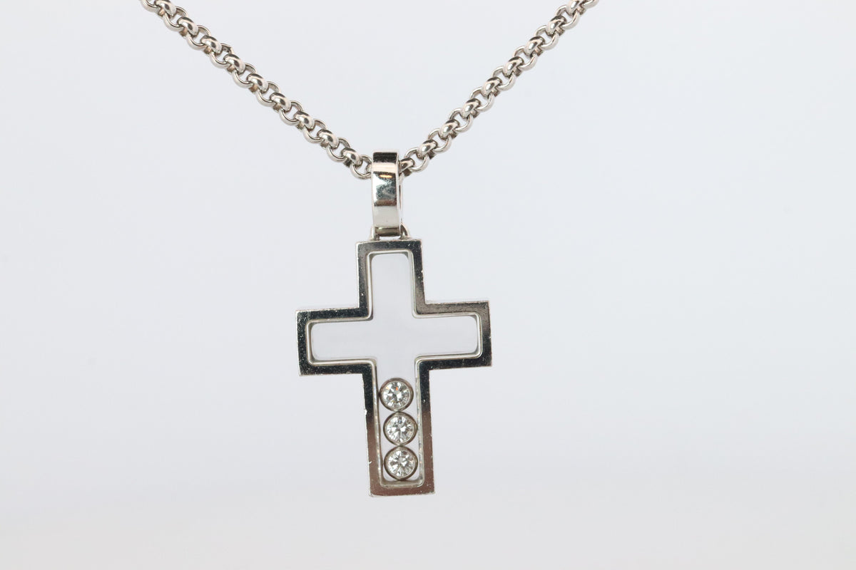 18k Chopard Happy Diamond Cross Pendant. So Happy Chopard Crucifix Necklace