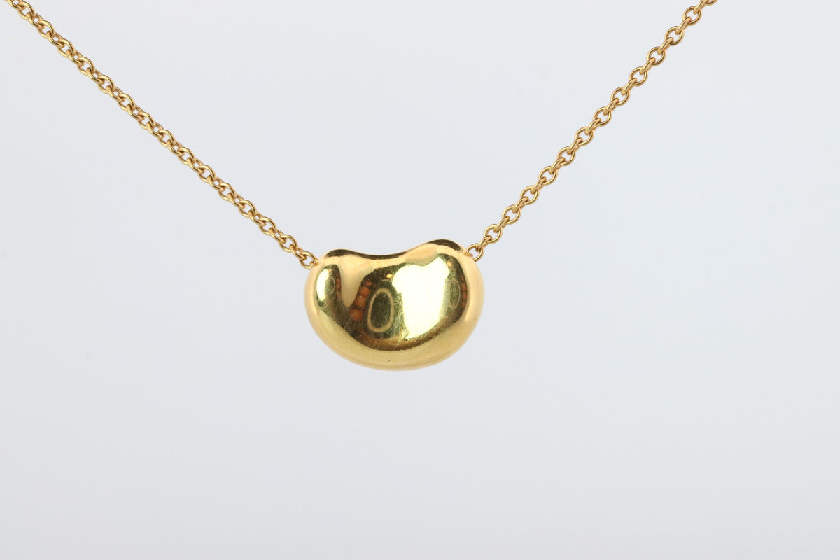 Tiffany & Co. 18k Gold Chain and Bean Pendant Necklace. 750 Yellow Gold Tiffany