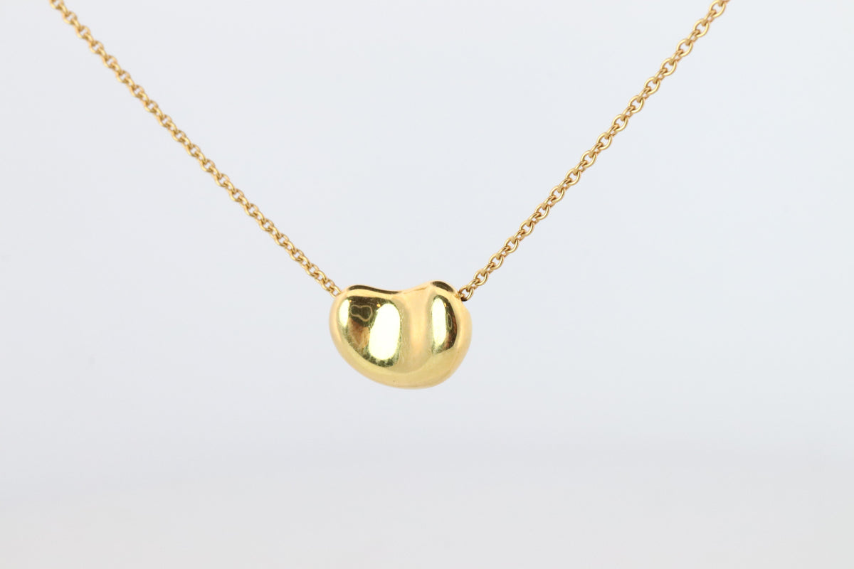 Tiffany & Co. 18k Gold Chain and Bean Pendant Necklace. 750 Yellow Gold Tiffany