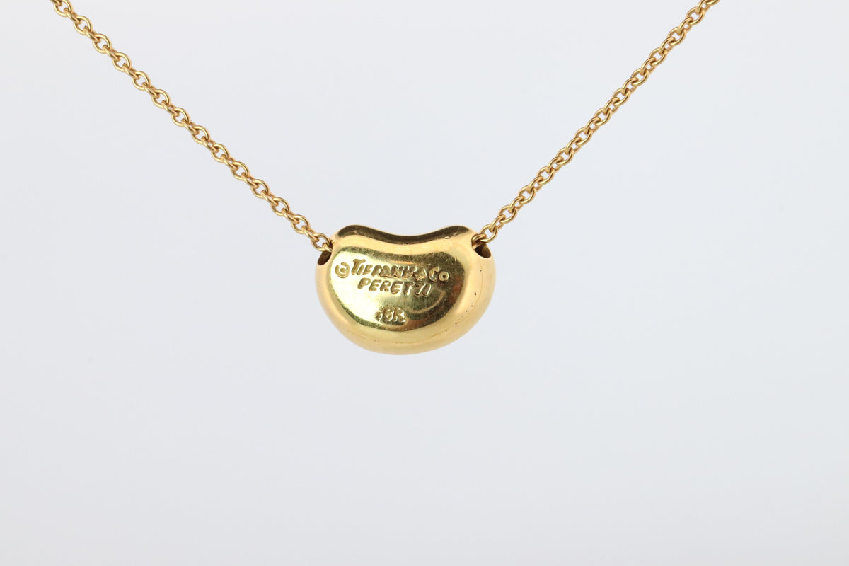 Tiffany & Co. 18k Gold Chain and Bean Pendant Necklace. 750 Yellow Gold Tiffany