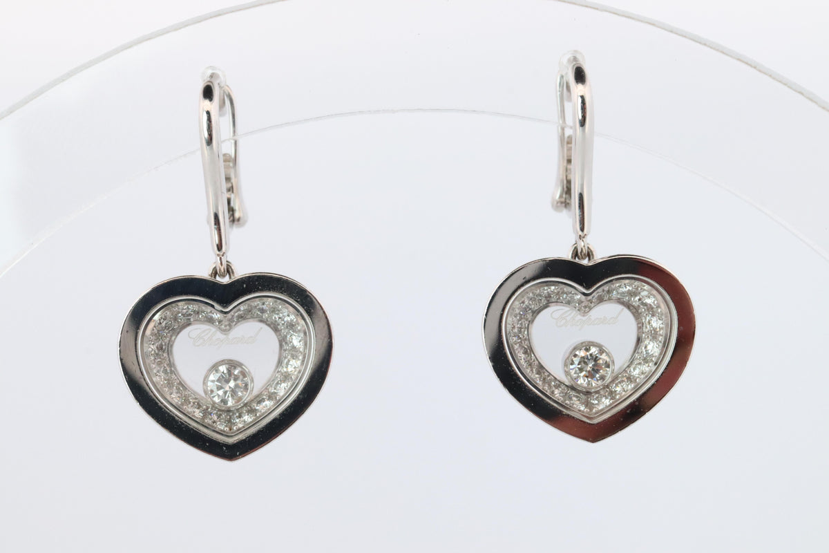 18k Chopard Happy Diamond Earrings. CHOPARD Happy Heart Dangle Earrings