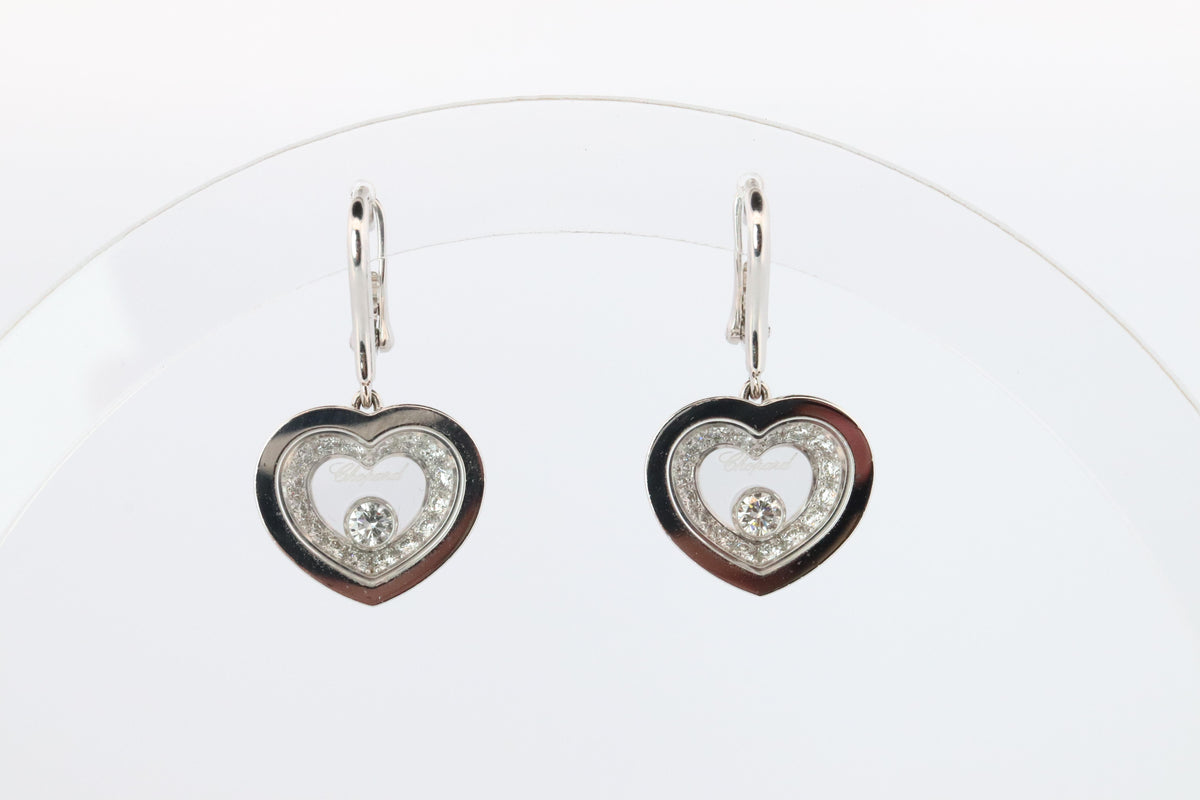 18k Chopard Happy Diamond Earrings. CHOPARD Happy Heart Dangle Earrings