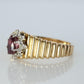 10k Ruby and Diamond HALO ring. 10k Yellow Gold Ribbed shank Ruby Halo ring.