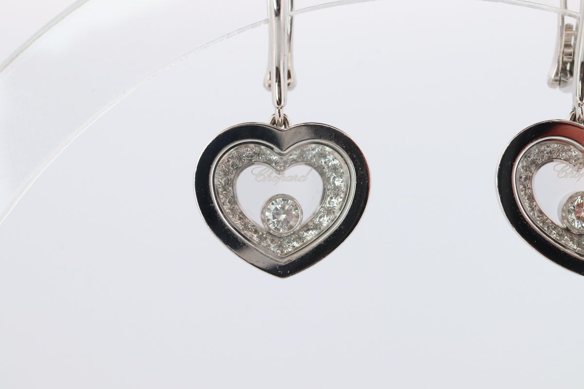18k Chopard Happy Diamond Earrings. CHOPARD Happy Heart Dangle Earrings