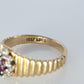 10k Ruby and Diamond HALO ring. 10k Yellow Gold Ribbed shank Ruby Halo ring.