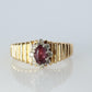 10k Ruby and Diamond HALO ring. 10k Yellow Gold Ribbed shank Ruby Halo ring.