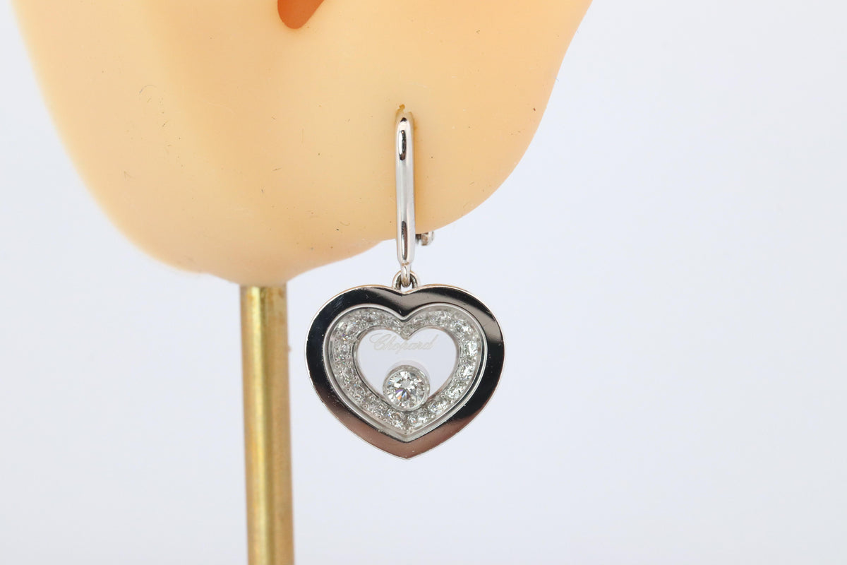 18k Chopard Happy Diamond Earrings. CHOPARD Happy Heart Dangle Earrings