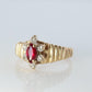 10k Ruby and Diamond HALO ring. 10k Yellow Gold Ribbed shank Ruby Halo ring.