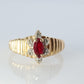 10k Ruby and Diamond HALO ring. 10k Yellow Gold Ribbed shank Ruby Halo ring.