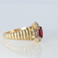 10k Ruby and Diamond HALO ring. 10k Yellow Gold Ribbed shank Ruby Halo ring.