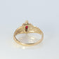 10k Ruby and Diamond HALO ring. 10k Yellow Gold Ribbed shank Ruby Halo ring.