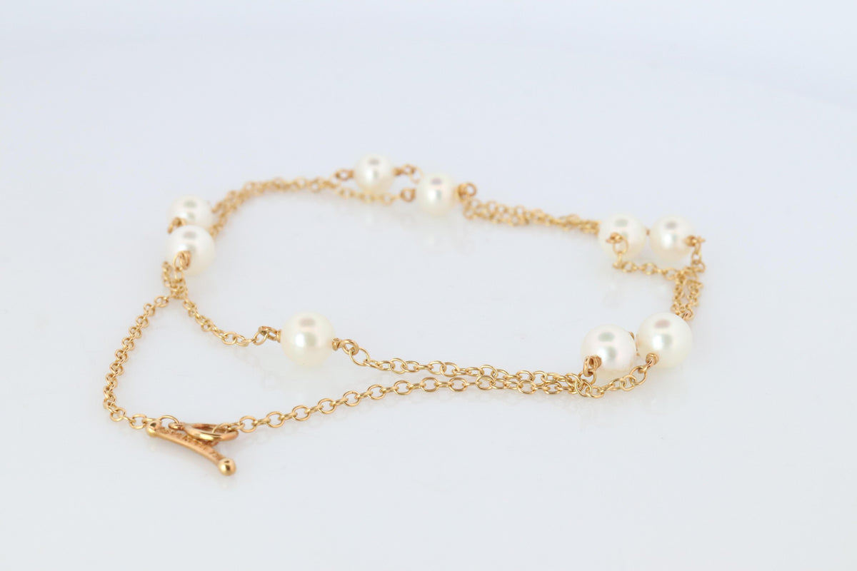 Vintage Tiffany Co Pearl Necklace. 18k YG Tiffany Pearls by the Yard Necklace.
