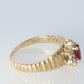 10k Ruby and Diamond HALO ring. 10k Yellow Gold Ribbed shank Ruby Halo ring.