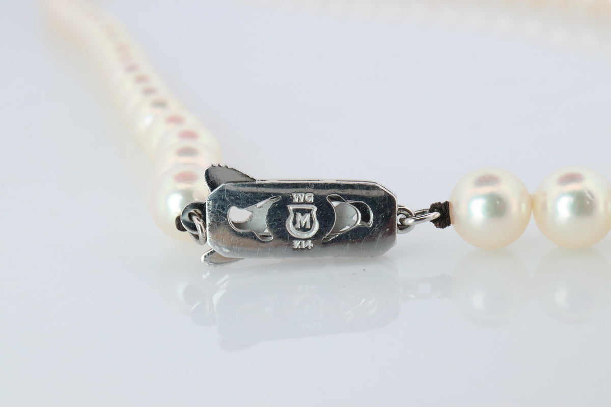 MIKIMOTO 14k White Gold Pearl Necklace. 7mm Pearls Necklace.