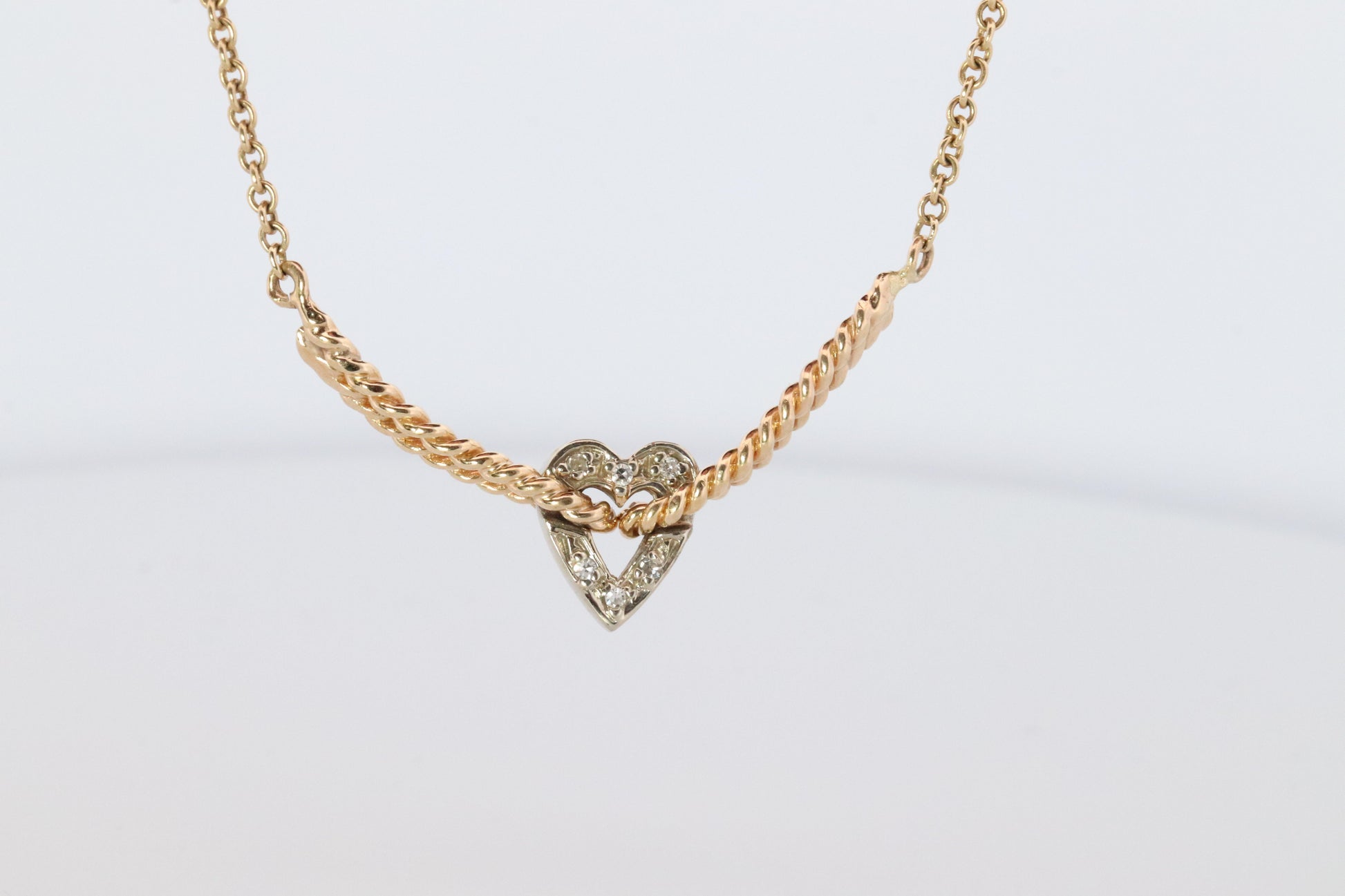 14k Open Heart Diamond Necklace. Suspended Heart Necklace.