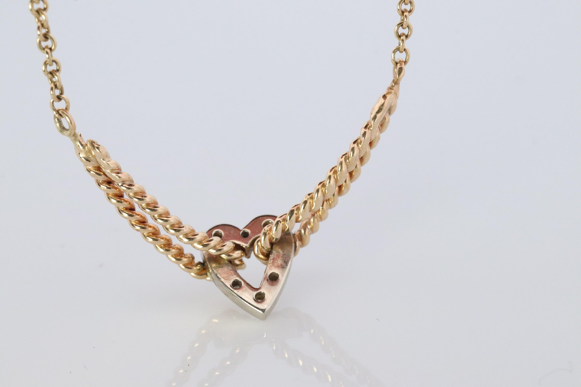 14k Open Heart Diamond Necklace. Suspended Heart Necklace.