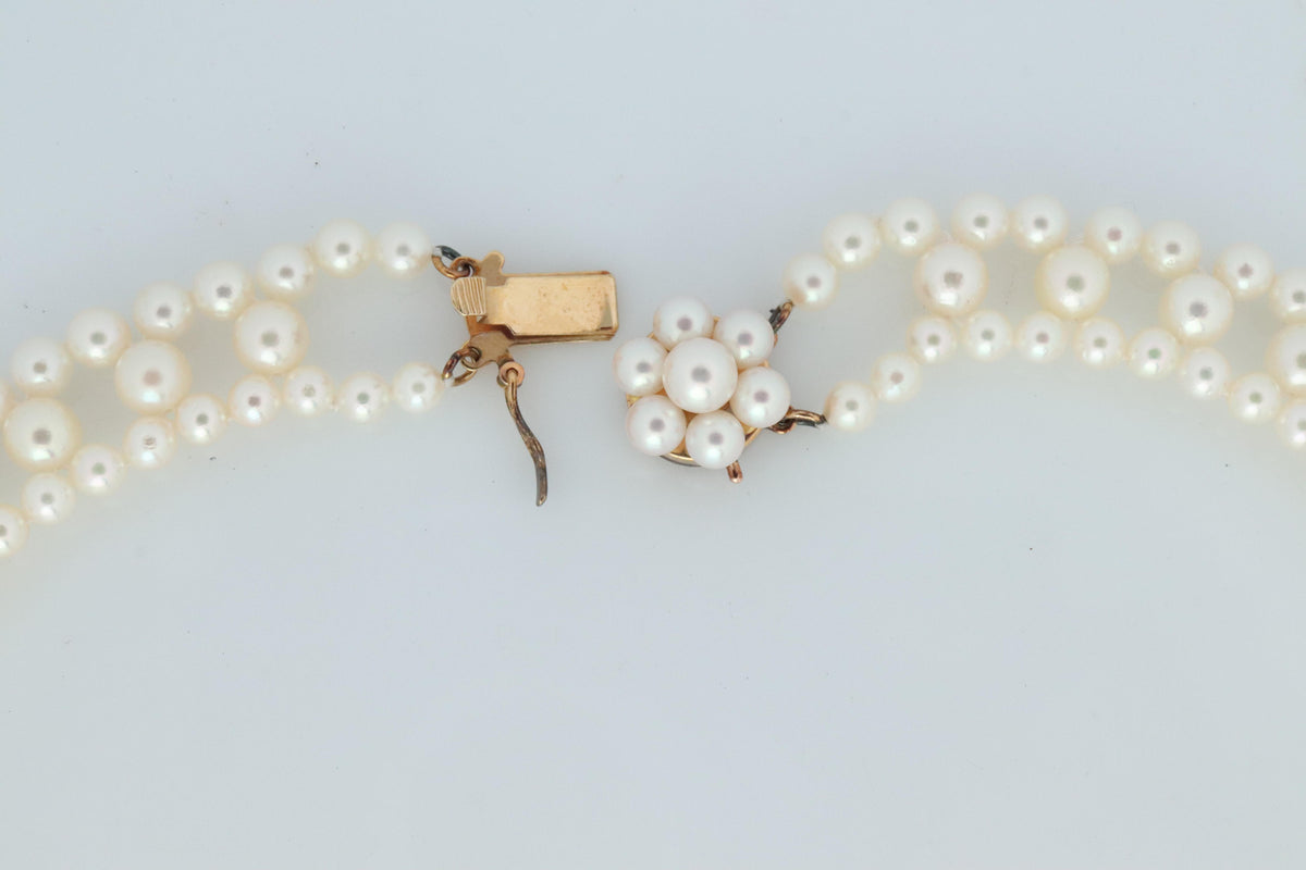 Tasaki Scalloped Bib Necklace. Vintage 14k Gold Tasaki Pearl Collar Necklace