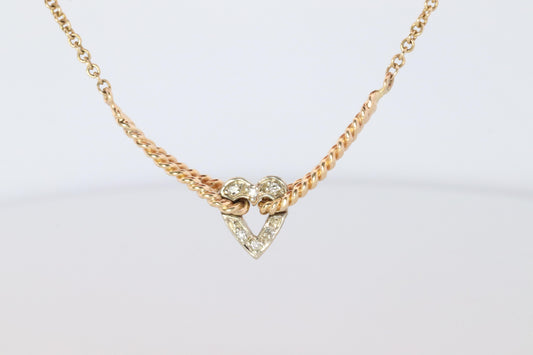 14k Open Heart Diamond Necklace. Suspended Heart Necklace.