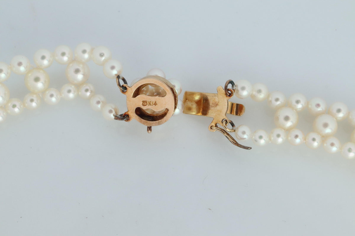 Tasaki Scalloped Bib Necklace. Vintage 14k Gold Tasaki Pearl Collar Necklace
