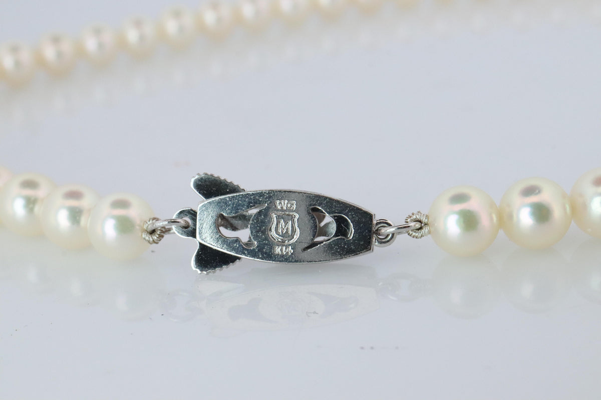 MIKIMOTO 14k White Gold Pearl Necklace. 6mm Pearls Necklace.