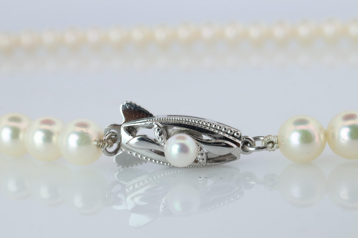 MIKIMOTO 14k White Gold Pearl Necklace. 6mm Pearls Necklace.