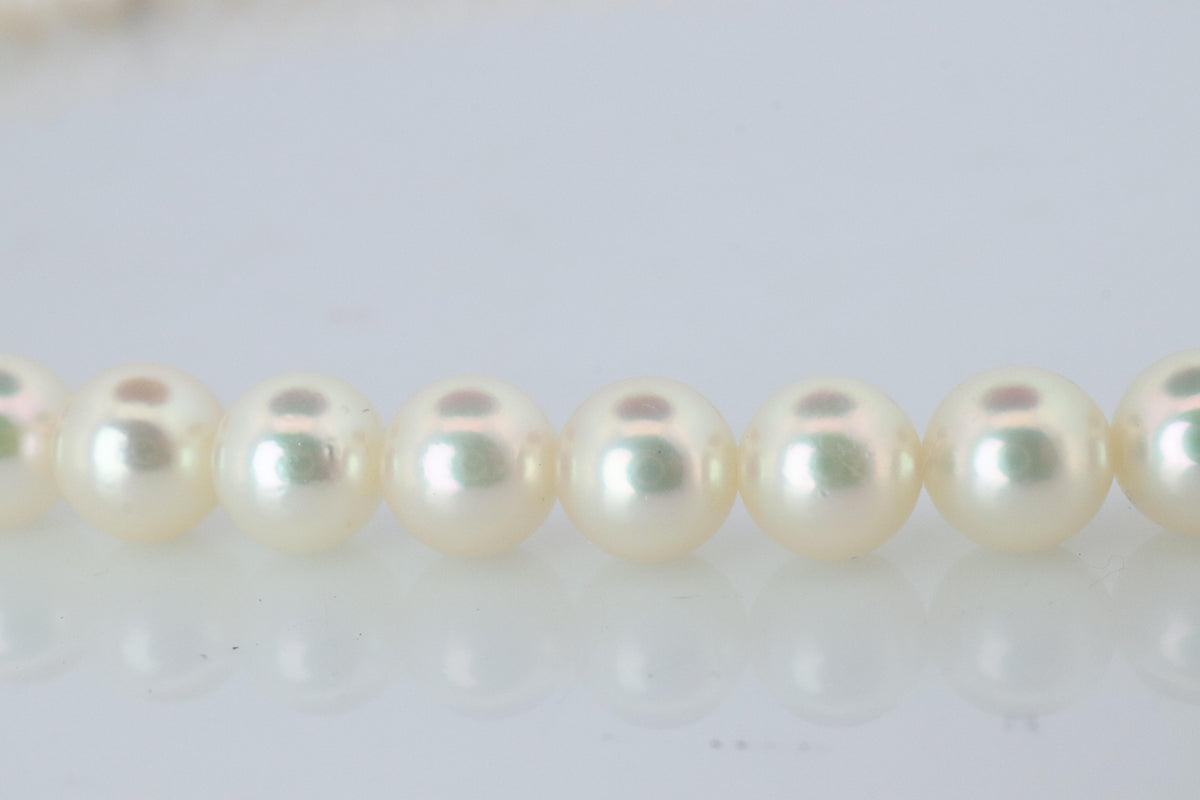 MIKIMOTO 14k White Gold Pearl Necklace. 6mm Pearls Necklace.