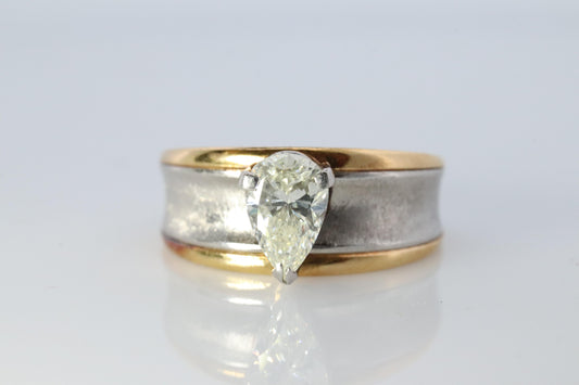 18k Gold LARGE Diamond Pear engagement ring. Platinum and 18k Diamond Solitaire