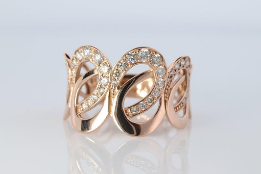 18k Diamond Ornate band. 18k Rose Gold Filigree Intricate Detail Open ring.
