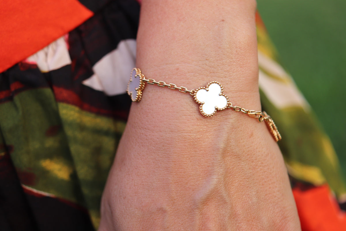 Van Cleef Arpels Alhambra Bracelet Genuine VCA 18k YG Mother of Pearl 5P Motifs
