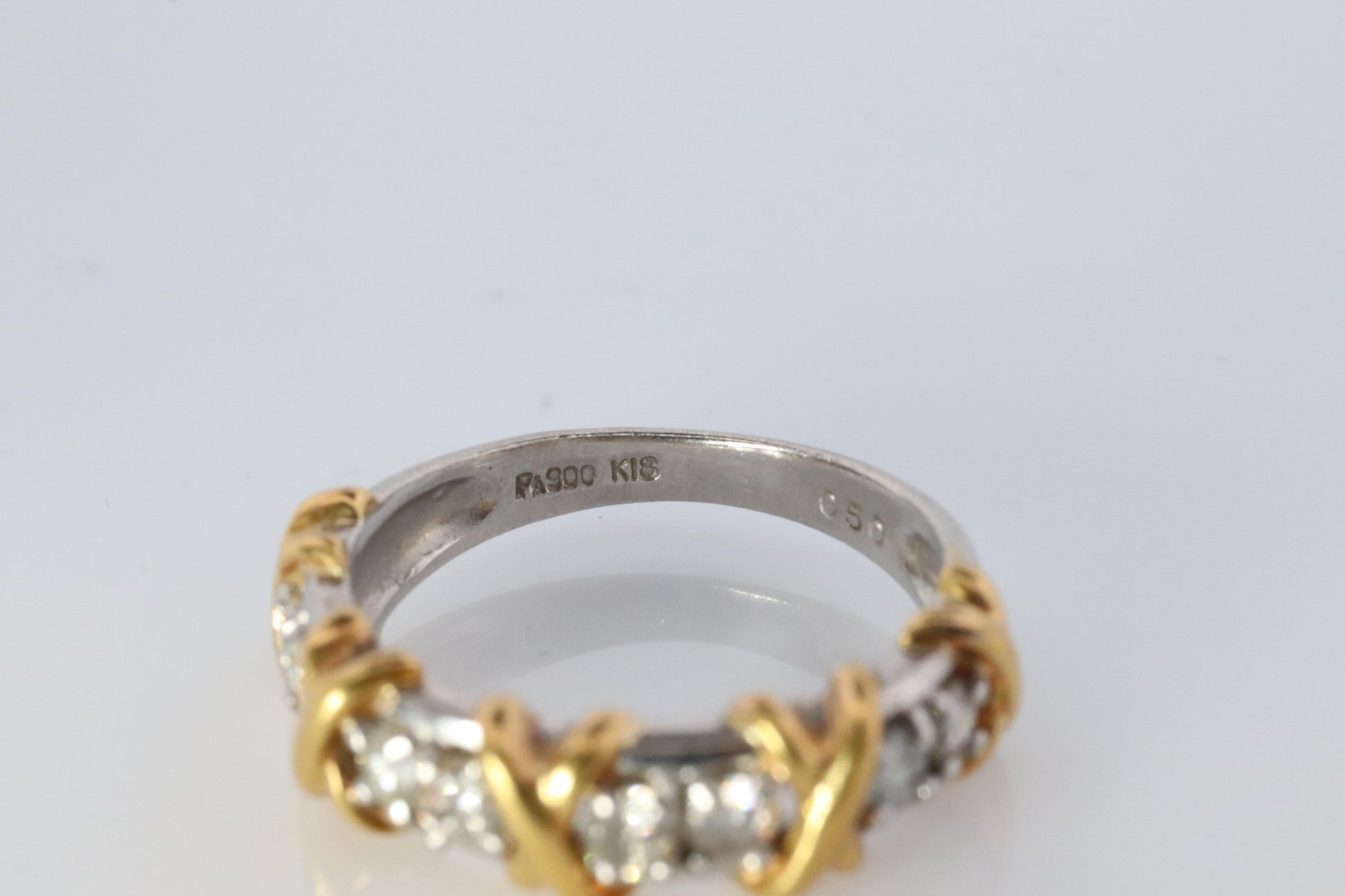 18k Platinum Diamond XOXO criss cross ring. 18k Yellow Gold Pt900 Infinity band