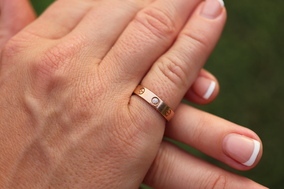 Vintage Cartier Love Diamond Ring. 18k YG Genuine Cartier 1P Diamond Band.